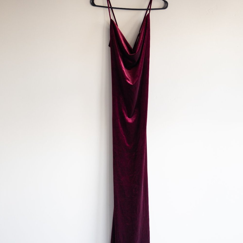 Fashion Nova - Burgundy Wrapped in Velvet Maxi Dress